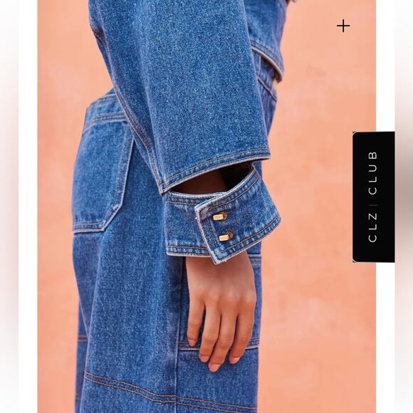 cult gaia georgia blue cut out lapel denim cotton jean jacket coat size large - Picture 4 of 11